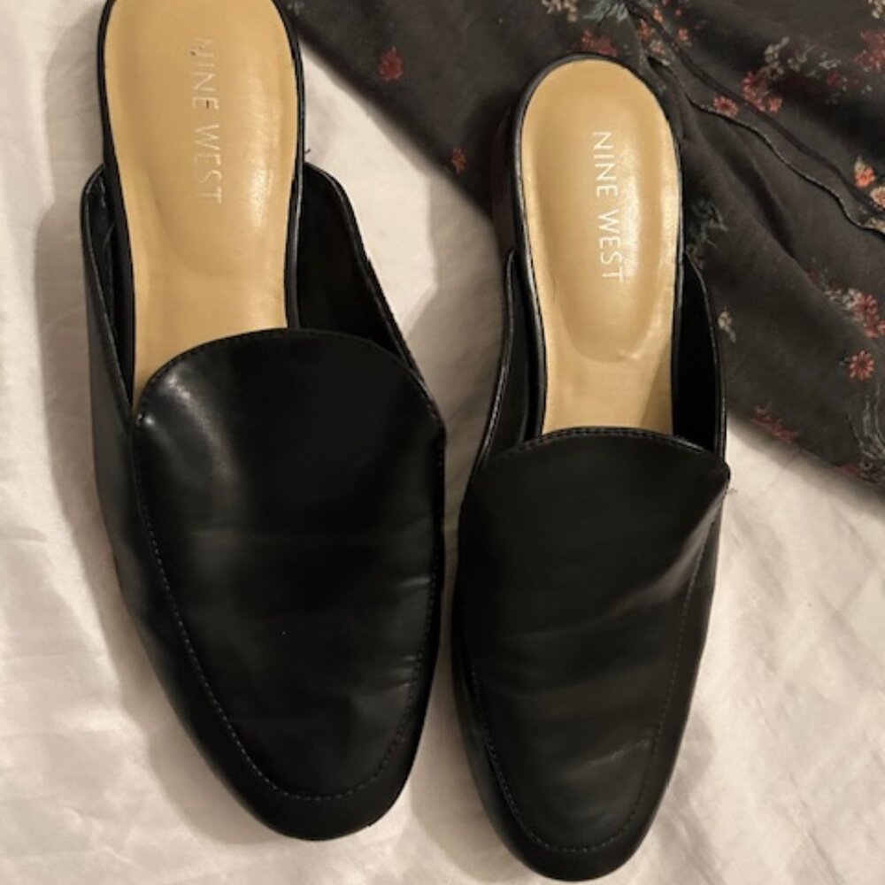 size 6 womens slide ons flats shoes black casual dress wear six faux leather